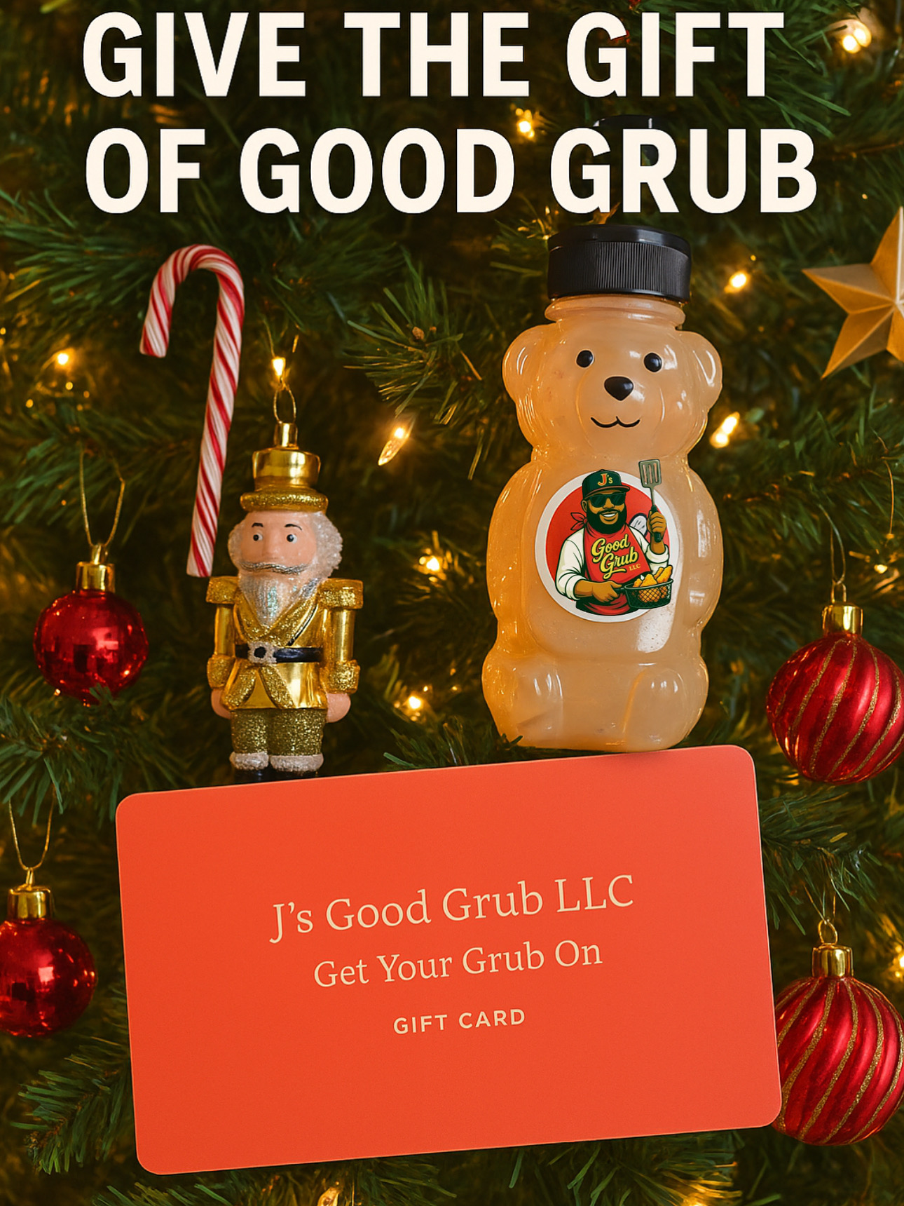 Christmas gift card social media campaign graphic for J's Good Grub LLC