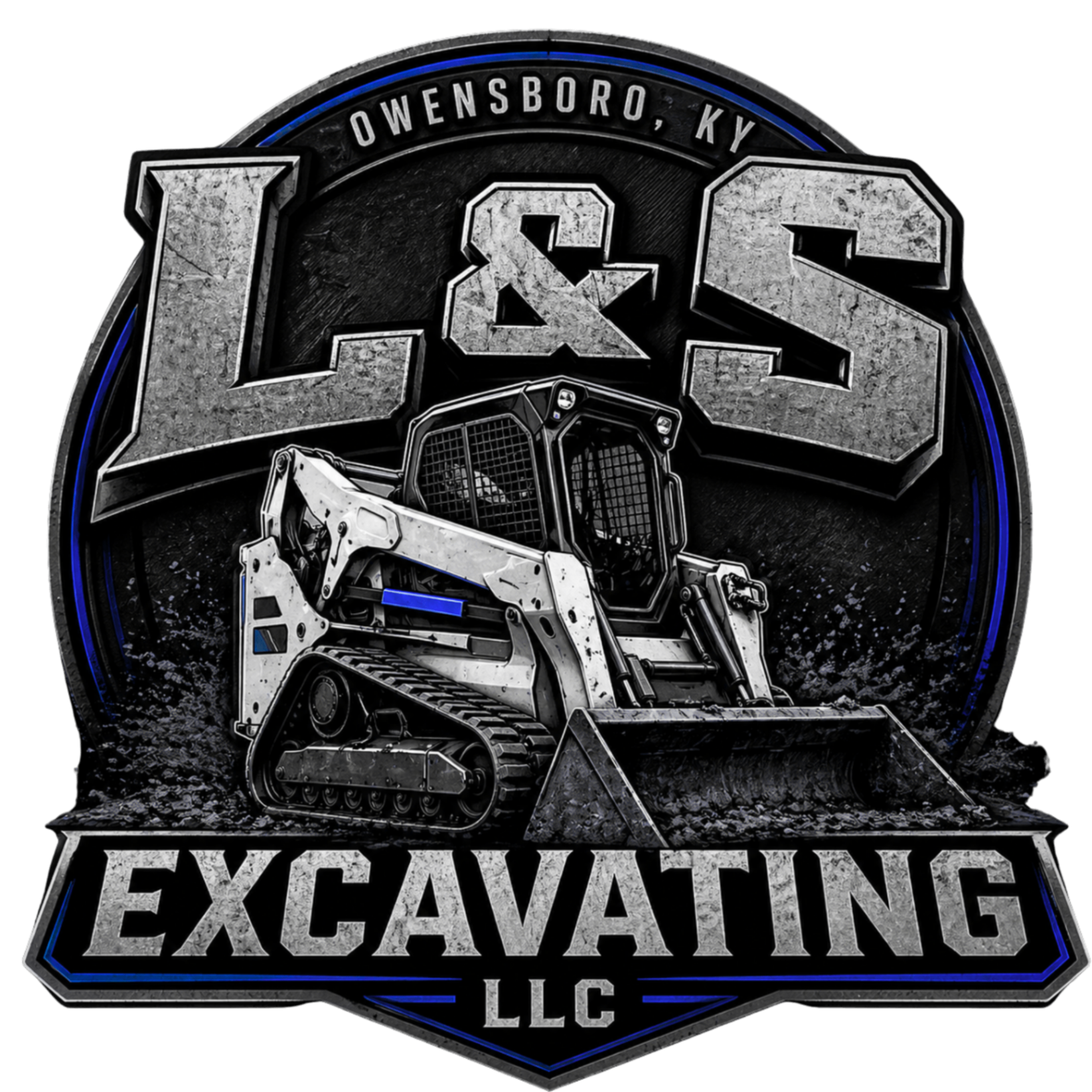 Custom metallic emblem logo designed for L&S Excavating LLC of Owensboro, KY